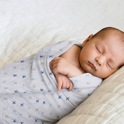 Baby Swaddle Wrapper Pack of 3 | 100% Cotton Muslin | Star & Airplane Print | 100x100 cm | Soft & Breathable