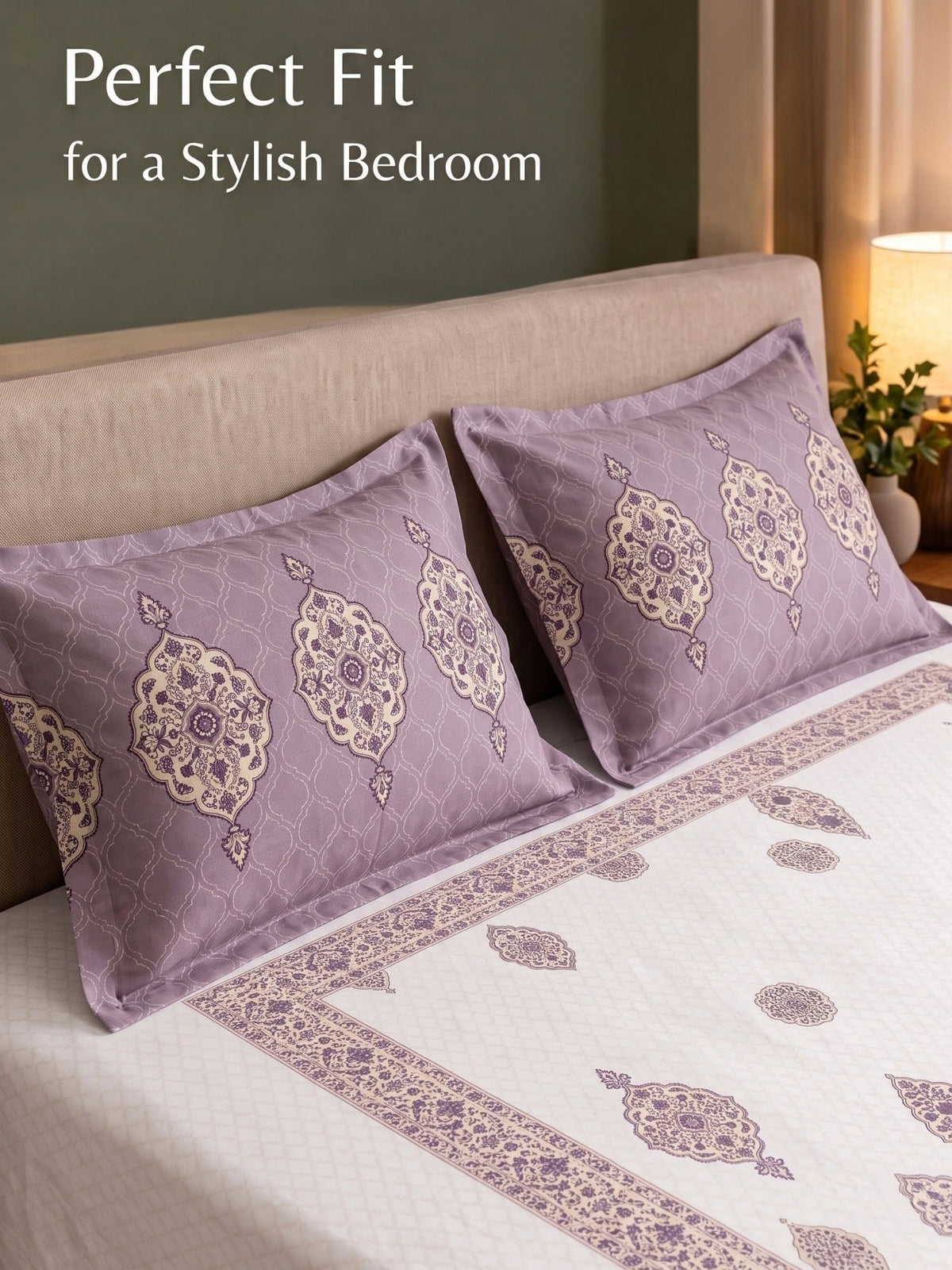 BOTTEGA PANEL Luxury King Size Bedsheet | 100% Cotton | 210 TC Premium Fabric | 108 x 108 Inches | Includes 2 Pillow Covers