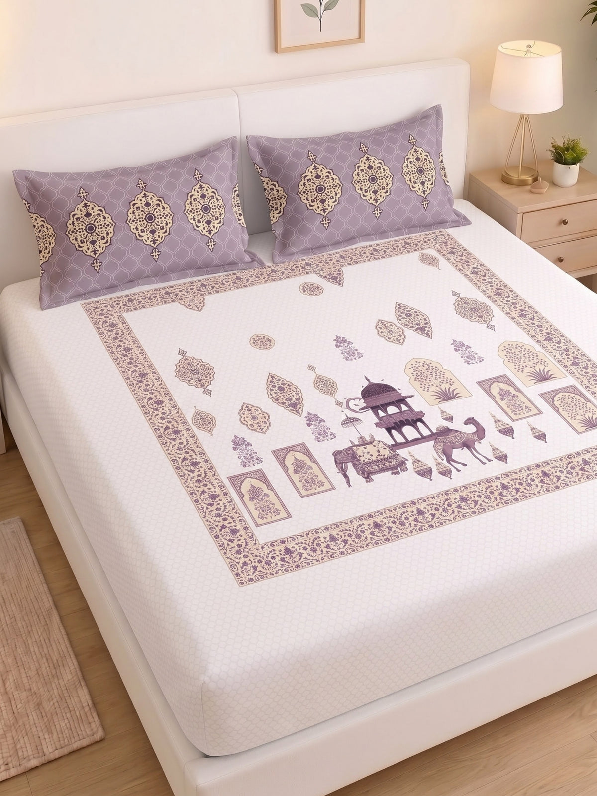 BOTTEGA PANEL Luxury King Size Bedsheet | 100% Cotton | 210 TC Premium Fabric | 108 x 108 Inches | Includes 2 Pillow Covers