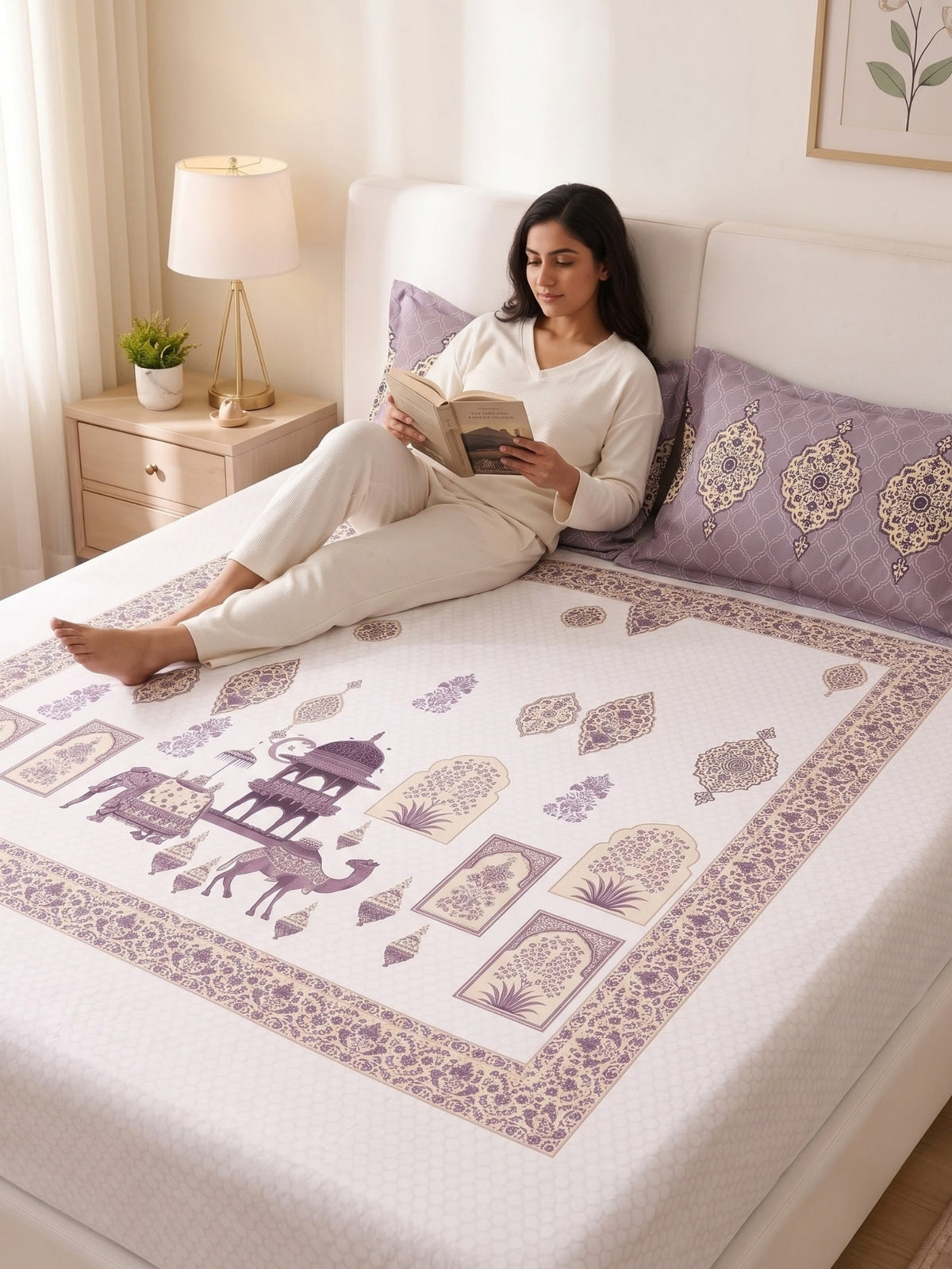 BOTTEGA PANEL Luxury King Size Bedsheet | 100% Cotton | 210 TC Premium Fabric | 108 x 108 Inches | Includes 2 Pillow Covers