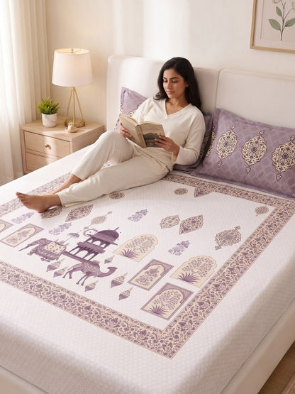 BOTTEGA PANEL Luxury King Size Bedsheet | 100% Cotton | 210 TC Premium Fabric | 108 x 108 Inches | Includes 2 Pillow Covers