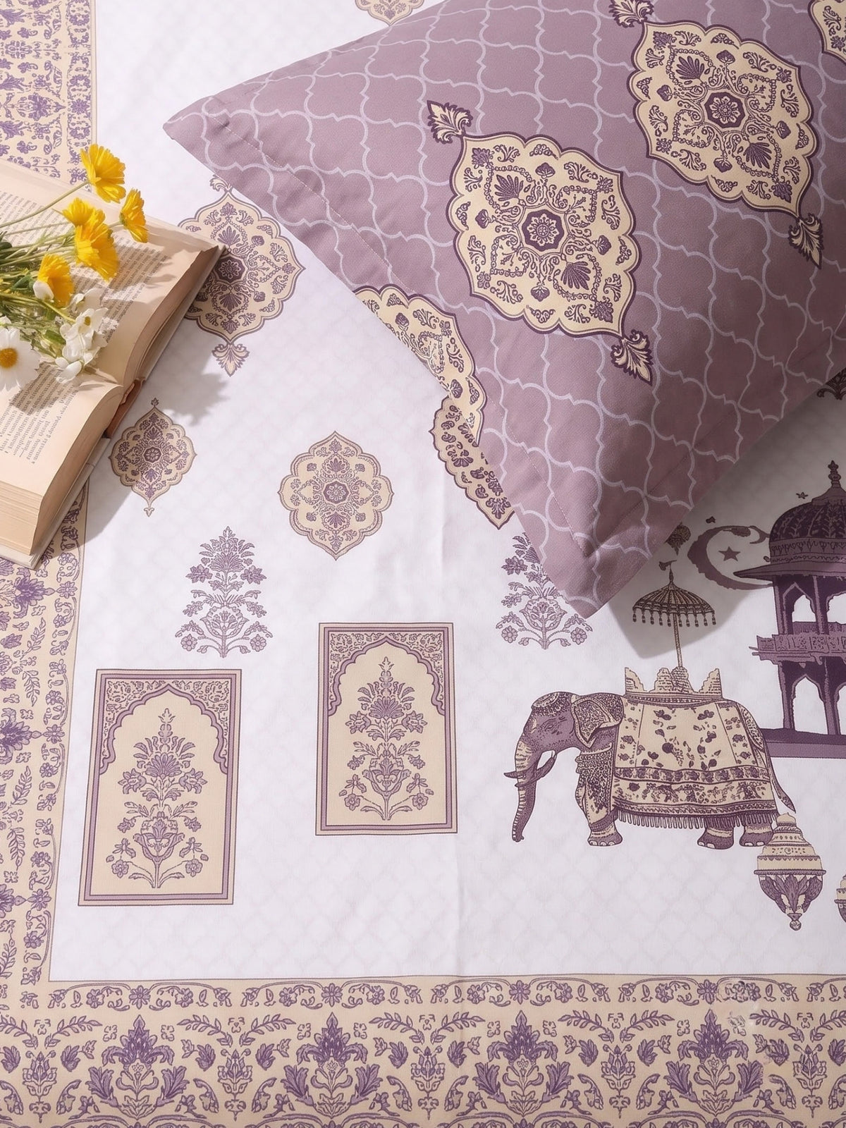 BOTTEGA PANEL Luxury King Size Bedsheet | 100% Cotton | 210 TC Premium Fabric | 108 x 108 Inches | Includes 2 Pillow Covers