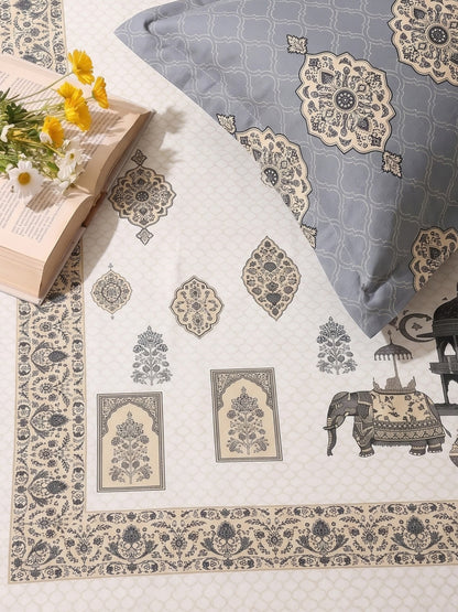 BOTTEGA PANEL Luxury King Size Bedsheet | 100% Cotton | 210 TC Premium Fabric | 108 x 108 Inches | Includes 2 Pillow Covers