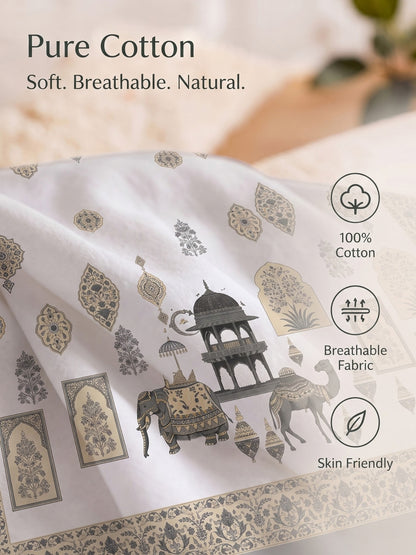 BOTTEGA PANEL Luxury King Size Bedsheet | 100% Cotton | 210 TC Premium Fabric | 108 x 108 Inches | Includes 2 Pillow Covers