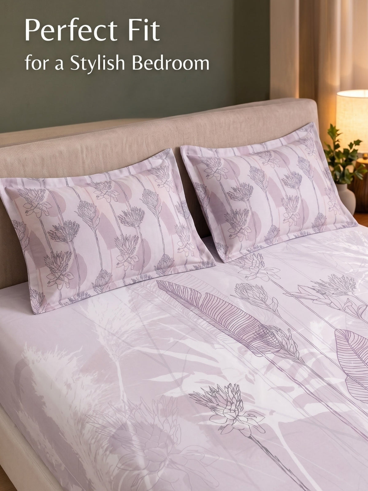 BOTTEGA PANEL Luxury King Size Bedsheet | 100% Cotton | 210 TC Premium Fabric | 108 x 108 Inches | Includes 2 Pillow Covers