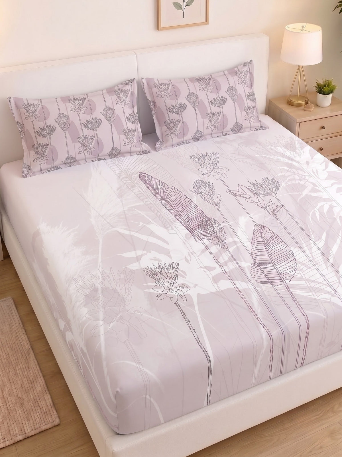BOTTEGA PANEL Luxury King Size Bedsheet | 100% Cotton | 210 TC Premium Fabric | 108 x 108 Inches | Includes 2 Pillow Covers