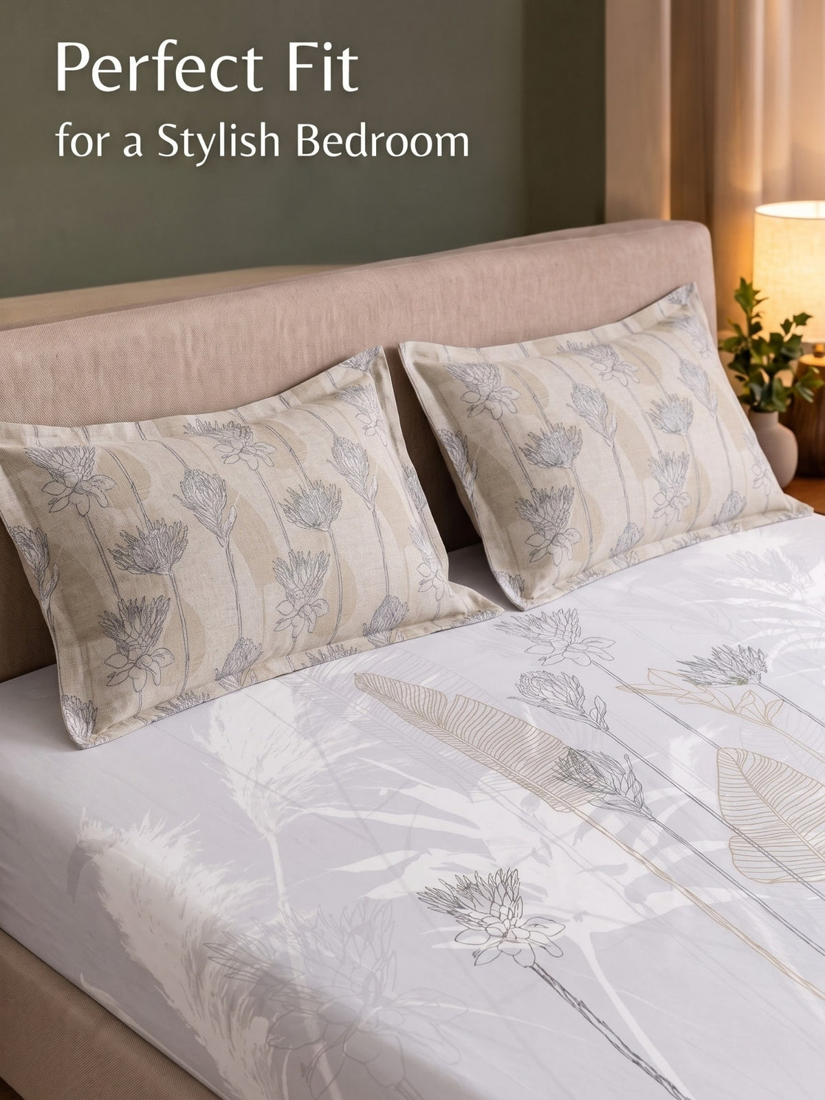 BOTTEGA PANEL Luxury King Size Bedsheet | 100% Cotton | 210 TC Premium Fabric | 108 x 108 Inches | Includes 2 Pillow Covers