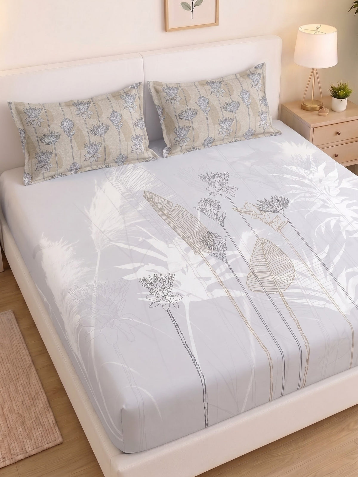 BOTTEGA PANEL Luxury King Size Bedsheet | 100% Cotton | 210 TC Premium Fabric | 108 x 108 Inches | Includes 2 Pillow Covers