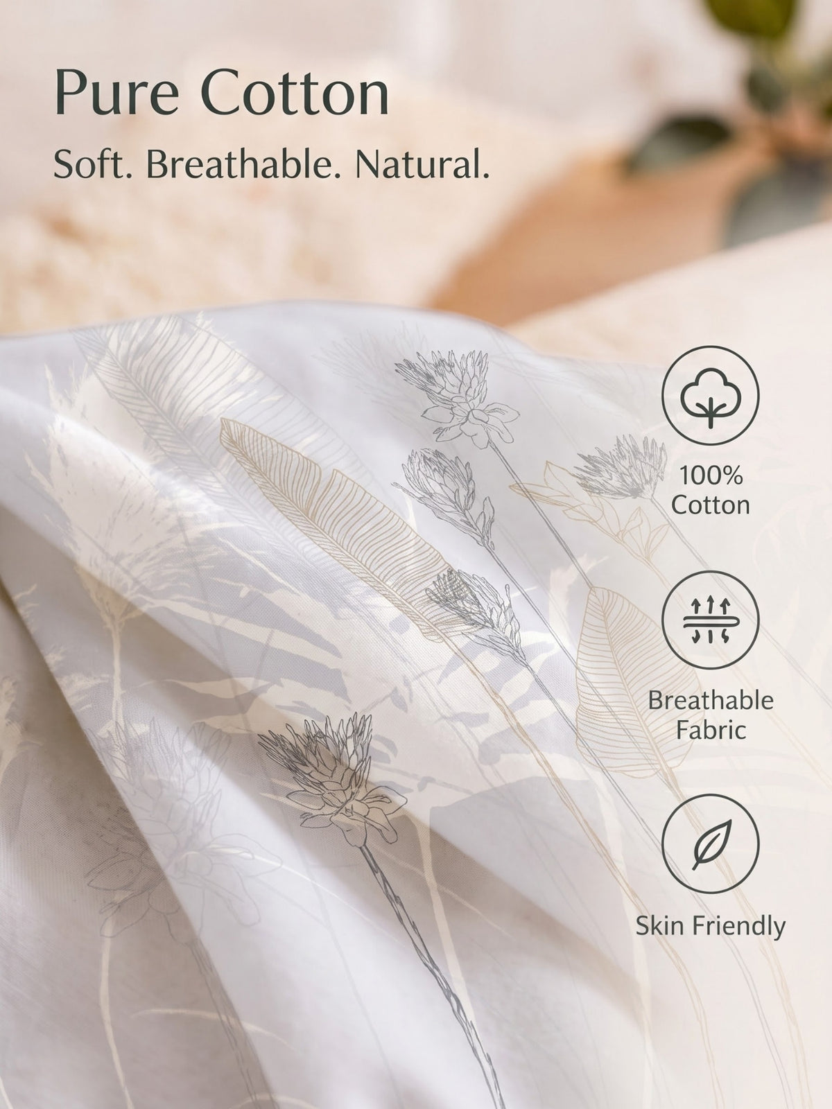 BOTTEGA PANEL Luxury King Size Bedsheet | 100% Cotton | 210 TC Premium Fabric | 108 x 108 Inches | Includes 2 Pillow Covers