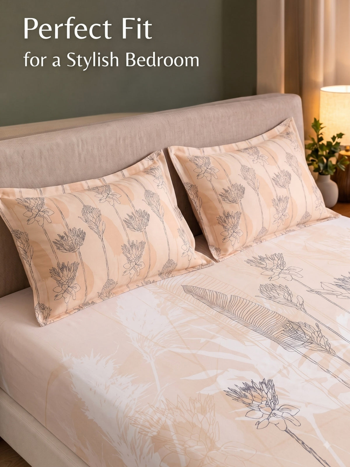 BOTTEGA PANEL Luxury King Size Bedsheet | 100% Cotton | 210 TC Premium Fabric | 108 x 108 Inches | Includes 2 Pillow Covers