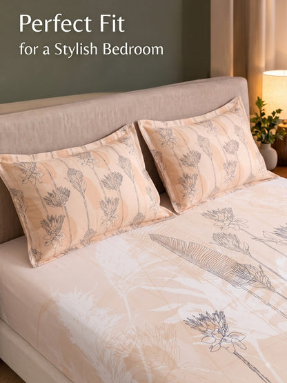 BOTTEGA PANEL Luxury King Size Bedsheet | 100% Cotton | 210 TC Premium Fabric | 108 x 108 Inches | Includes 2 Pillow Covers