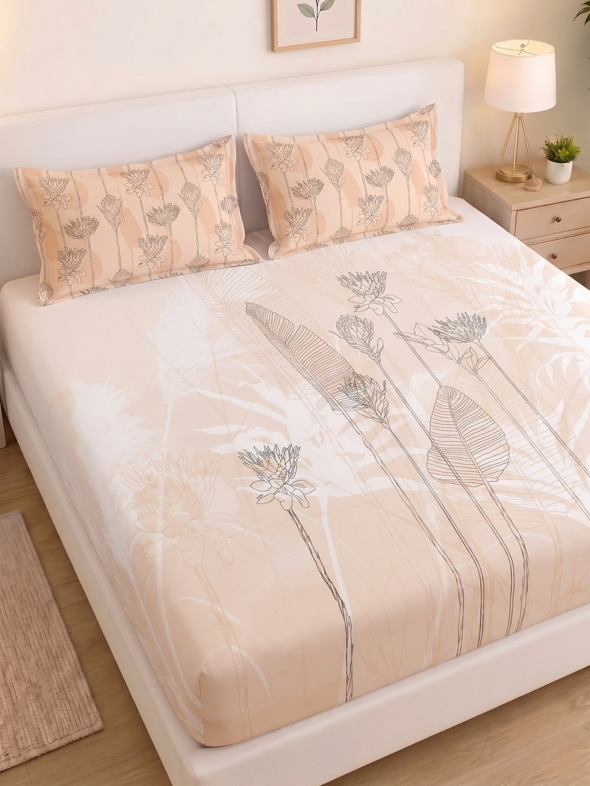 BOTTEGA PANEL Luxury King Size Bedsheet | 100% Cotton | 210 TC Premium Fabric | 108 x 108 Inches | Includes 2 Pillow Covers