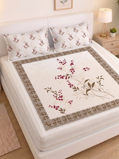 BOTTEGA PANEL Luxury King Size Bedsheet | 100% Cotton | 210 TC Premium Fabric | 108 x 108 Inches | Includes 2 Pillow Covers