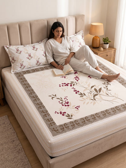 BOTTEGA PANEL Luxury King Size Bedsheet | 100% Cotton | 210 TC Premium Fabric | 108 x 108 Inches | Includes 2 Pillow Covers