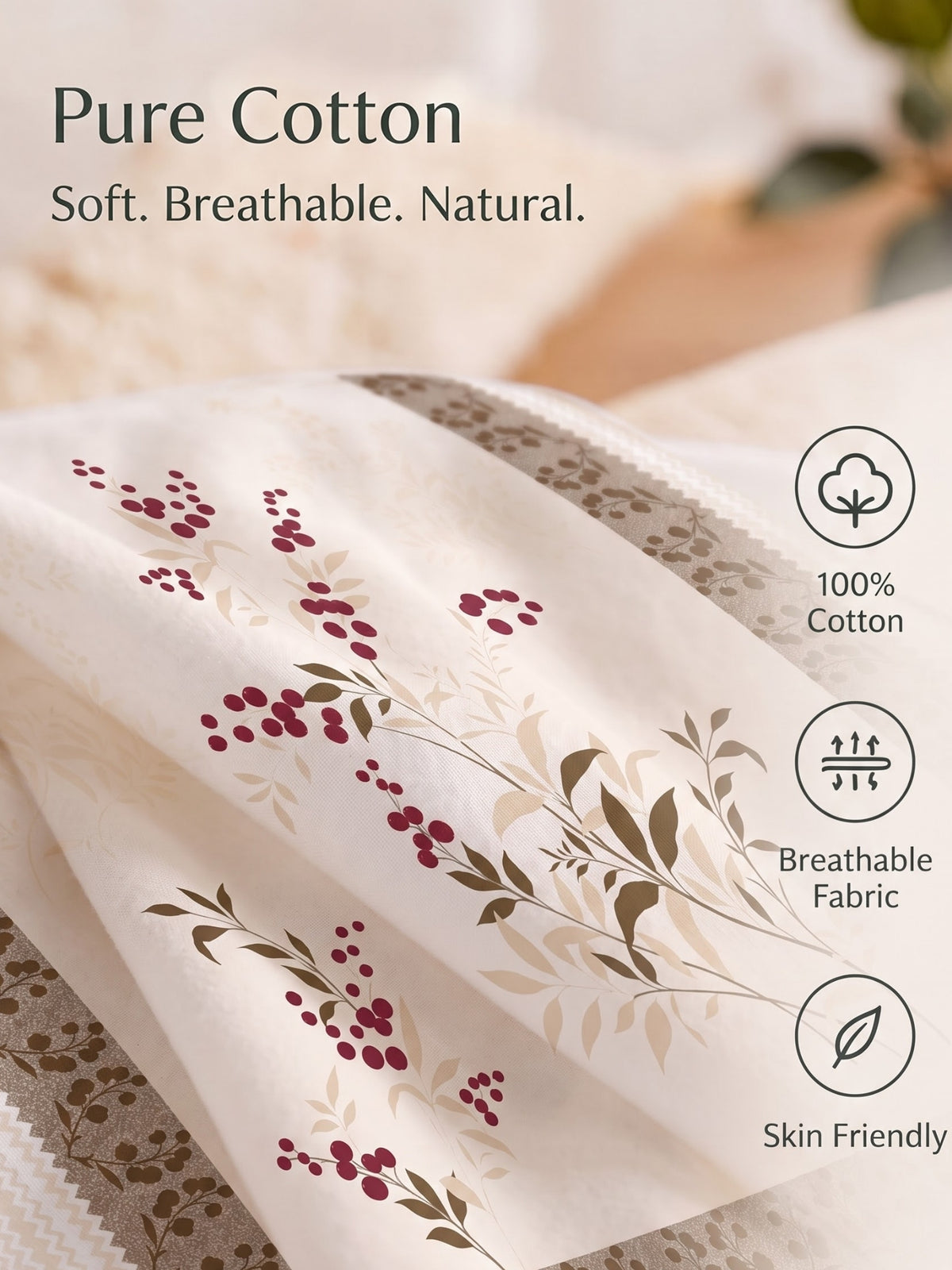 BOTTEGA PANEL Luxury King Size Bedsheet | 100% Cotton | 210 TC Premium Fabric | 108 x 108 Inches | Includes 2 Pillow Covers