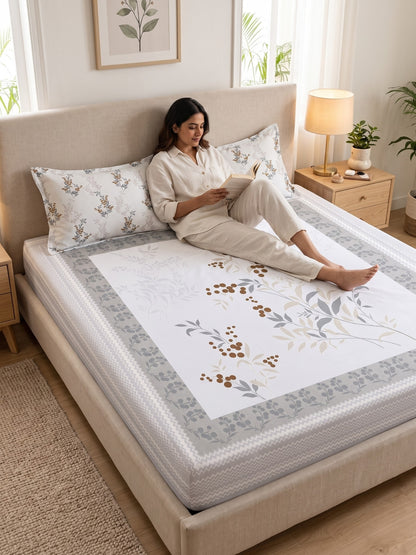 BOTTEGA PANEL Luxury King Size Bedsheet | 100% Cotton | 210 TC Premium Fabric | 108 x 108 Inches | Includes 2 Pillow Covers