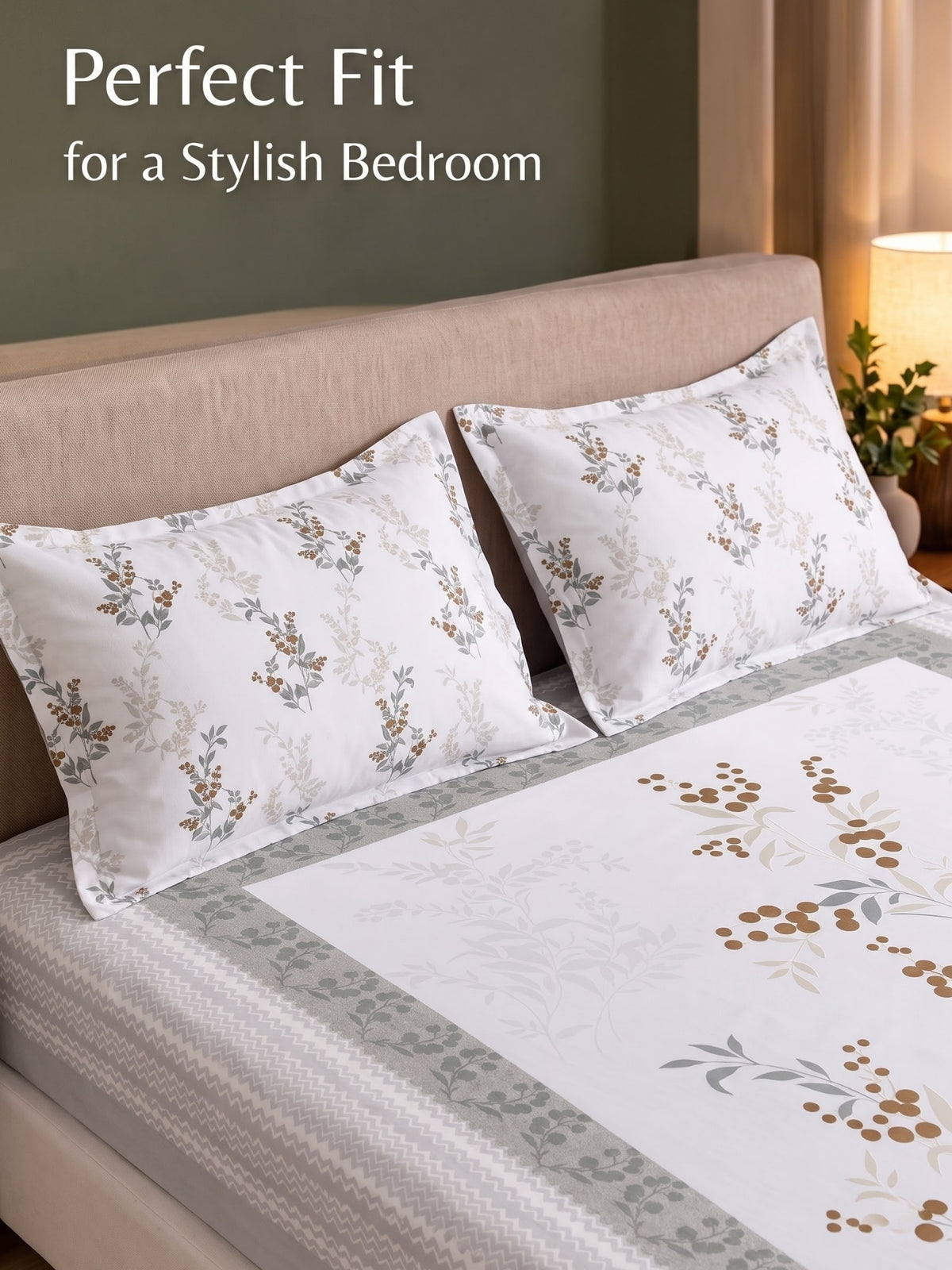 BOTTEGA PANEL Luxury King Size Bedsheet | 100% Cotton | 210 TC Premium Fabric | 108 x 108 Inches | Includes 2 Pillow Covers