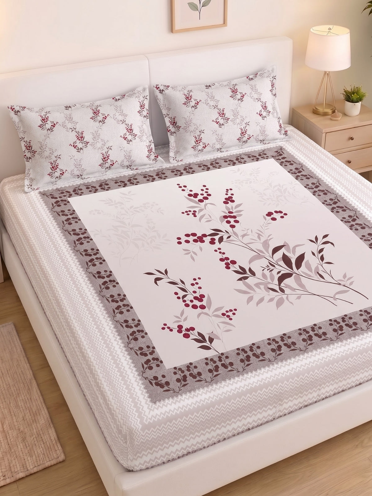 BOTTEGA PANEL Luxury King Size Bedsheet | 100% Cotton | 210 TC Premium Fabric | 108 x 108 Inches | Includes 2 Pillow Covers