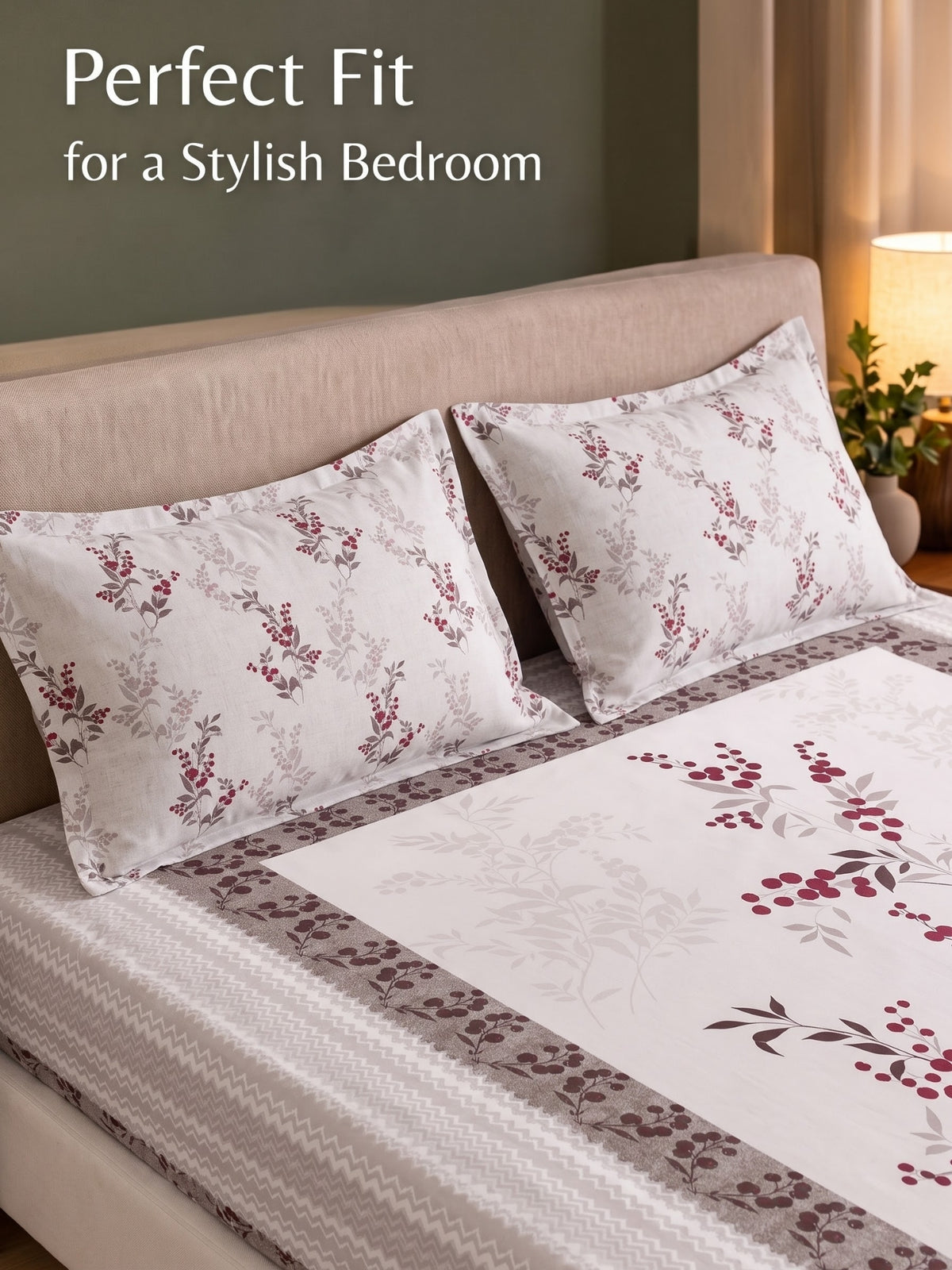 BOTTEGA PANEL Luxury King Size Bedsheet | 100% Cotton | 210 TC Premium Fabric | 108 x 108 Inches | Includes 2 Pillow Covers