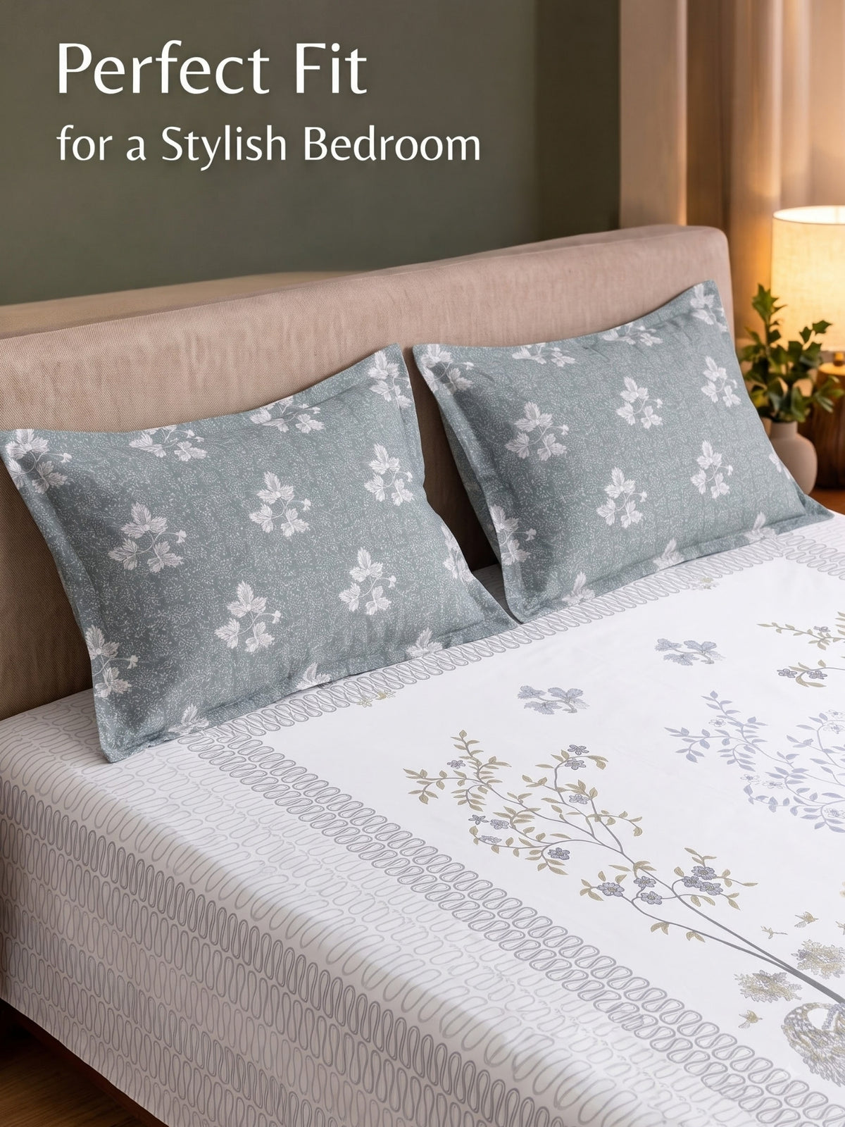 BOTTEGA PANEL Luxury King Size Bedsheet | 100% Cotton | 210 TC Premium Fabric | 108 x 108 Inches | Includes 2 Pillow Covers