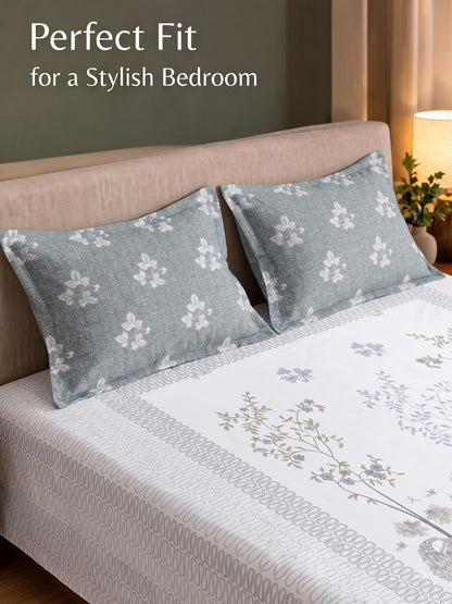 BOTTEGA PANEL Luxury King Size Bedsheet | 100% Cotton | 210 TC Premium Fabric | 108 x 108 Inches | Includes 2 Pillow Covers