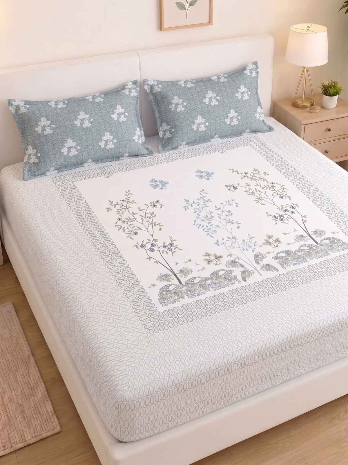 BOTTEGA PANEL Luxury King Size Bedsheet | 100% Cotton | 210 TC Premium Fabric | 108 x 108 Inches | Includes 2 Pillow Covers