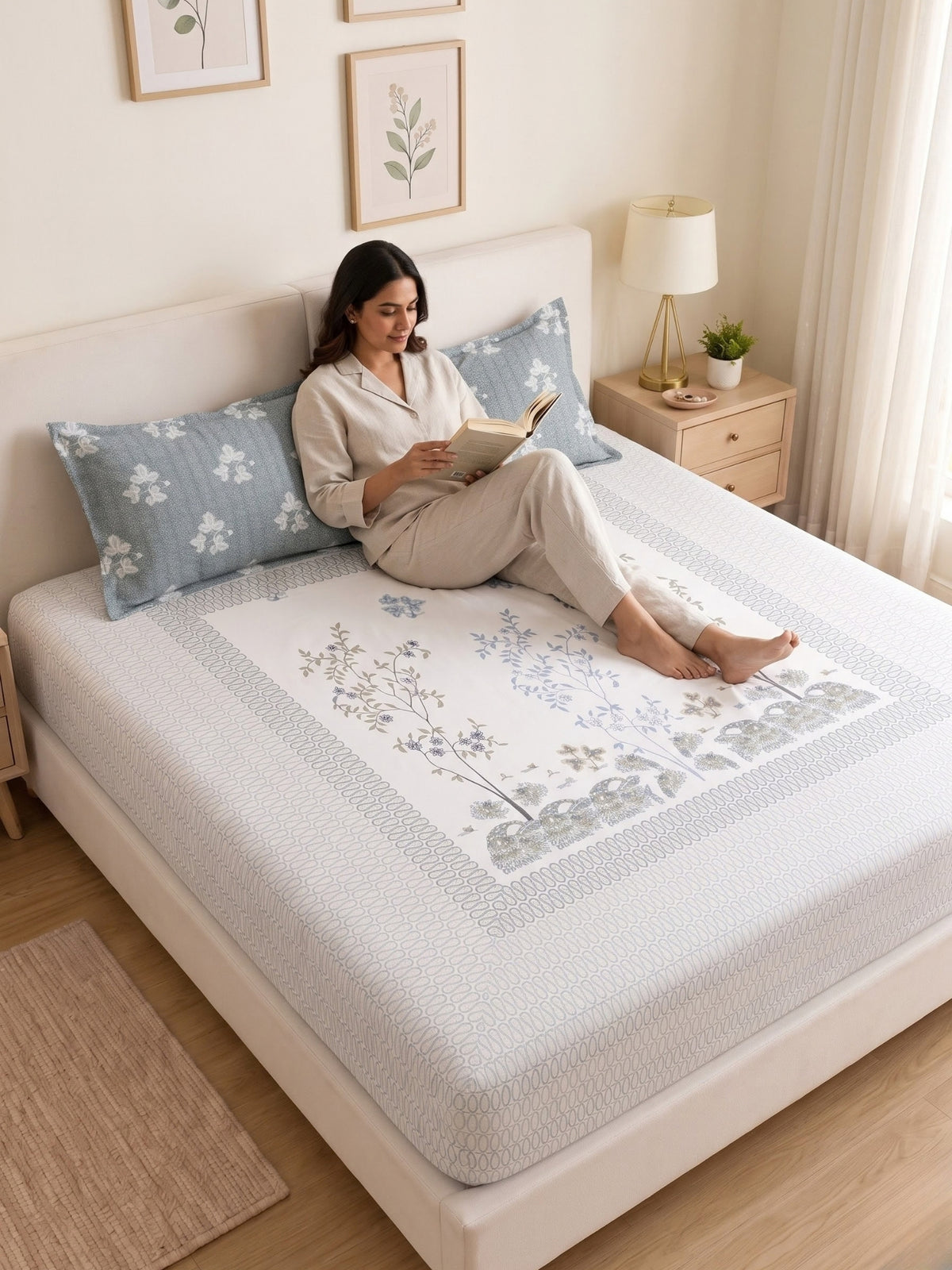 BOTTEGA PANEL Luxury King Size Bedsheet | 100% Cotton | 210 TC Premium Fabric | 108 x 108 Inches | Includes 2 Pillow Covers