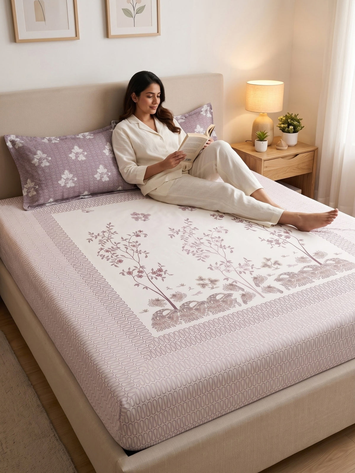 BOTTEGA PANEL Luxury King Size Bedsheet | 100% Cotton | 210 TC Premium Fabric | 108 x 108 Inches | Includes 2 Pillow Covers