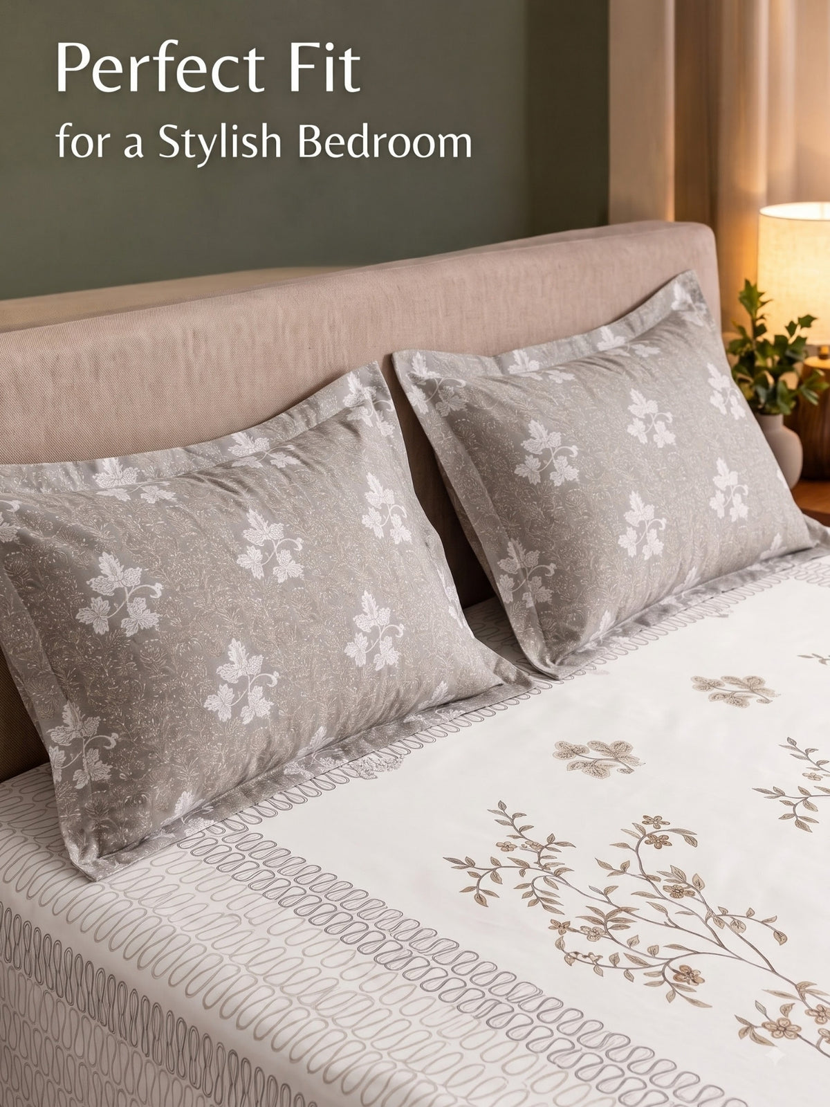 BOTTEGA PANEL Luxury King Size Bedsheet | 100% Cotton | 210 TC Premium Fabric | 108 x 108 Inches | Includes 2 Pillow Covers
