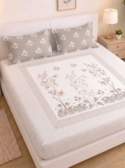 BOTTEGA PANEL Luxury King Size Bedsheet | 100% Cotton | 210 TC Premium Fabric | 108 x 108 Inches | Includes 2 Pillow Covers