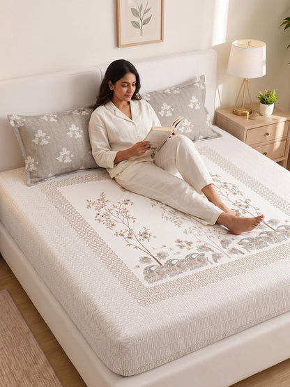 BOTTEGA PANEL Luxury King Size Bedsheet | 100% Cotton | 210 TC Premium Fabric | 108 x 108 Inches | Includes 2 Pillow Covers