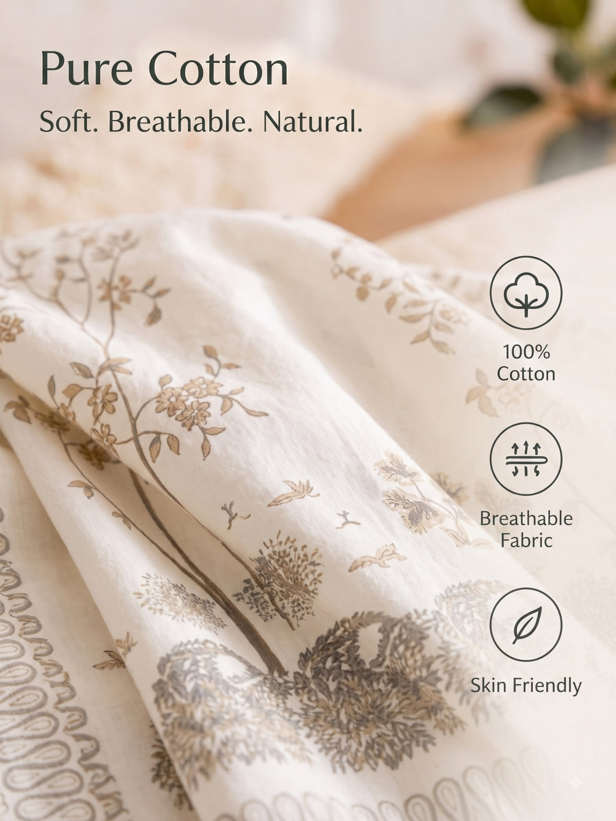 BOTTEGA PANEL Luxury King Size Bedsheet | 100% Cotton | 210 TC Premium Fabric | 108 x 108 Inches | Includes 2 Pillow Covers