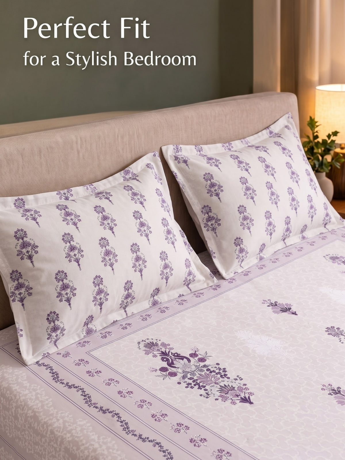 BOTTEGA PANEL Luxury King Size Bedsheet | 100% Cotton | 210 TC Premium Fabric | 108 x 108 Inches | Includes 2 Pillow Covers