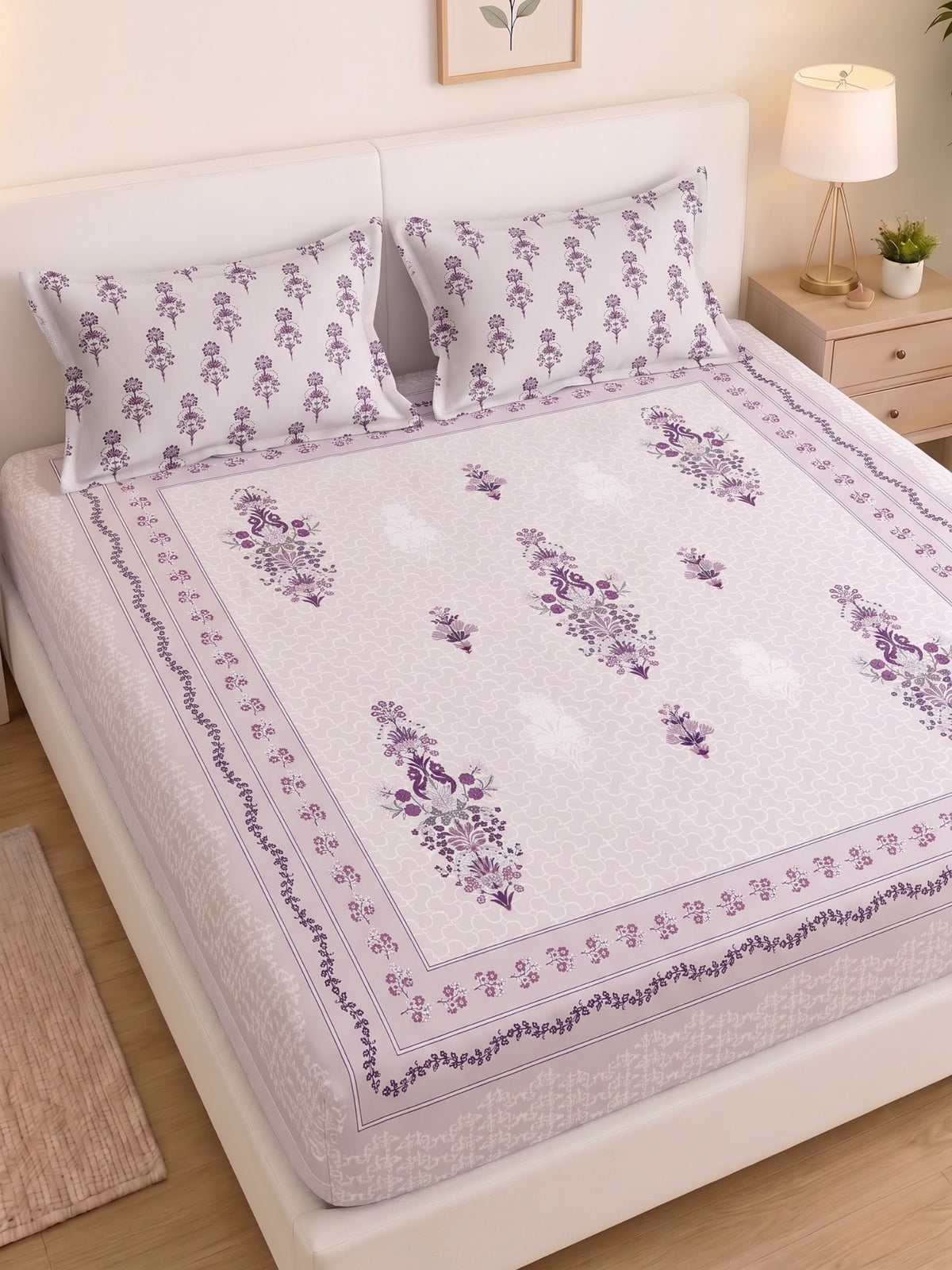 BOTTEGA PANEL Luxury King Size Bedsheet | 100% Cotton | 210 TC Premium Fabric | 108 x 108 Inches | Includes 2 Pillow Covers