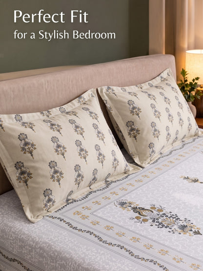 BOTTEGA PANEL Luxury King Size Bedsheet | 100% Cotton | 210 TC Premium Fabric | 108 x 108 Inches | Includes 2 Pillow Covers