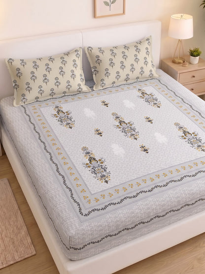 BOTTEGA PANEL Luxury King Size Bedsheet | 100% Cotton | 210 TC Premium Fabric | 108 x 108 Inches | Includes 2 Pillow Covers