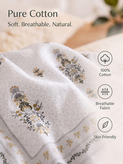 BOTTEGA PANEL Luxury King Size Bedsheet | 100% Cotton | 210 TC Premium Fabric | 108 x 108 Inches | Includes 2 Pillow Covers