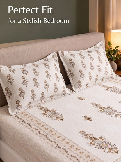 BOTTEGA PANEL Luxury King Size Bedsheet | 100% Cotton | 210 TC Premium Fabric | 108 x 108 Inches | Includes 2 Pillow Covers