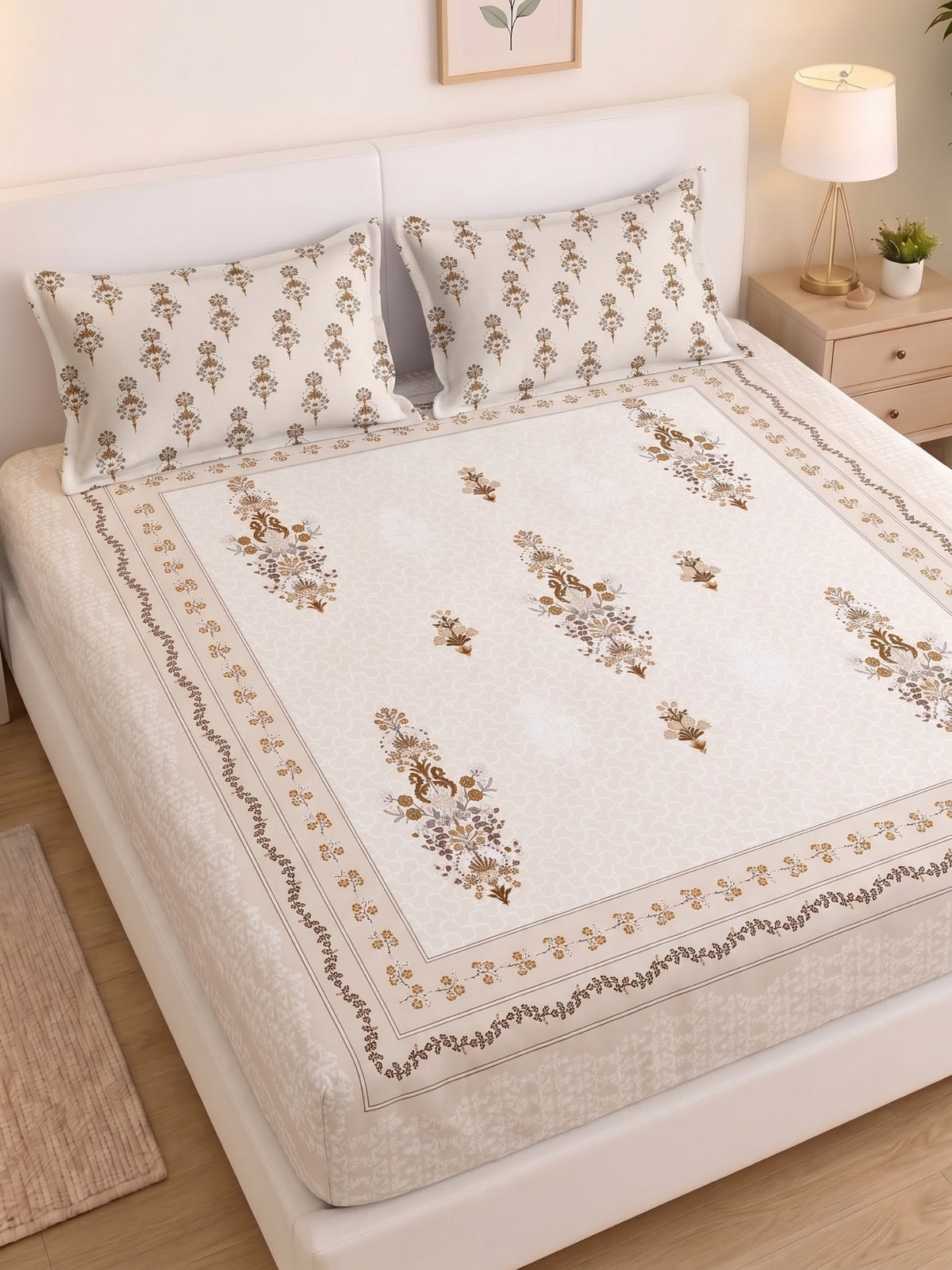 BOTTEGA PANEL Luxury King Size Bedsheet | 100% Cotton | 210 TC Premium Fabric | 108 x 108 Inches | Includes 2 Pillow Covers