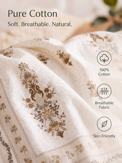 BOTTEGA PANEL Luxury King Size Bedsheet | 100% Cotton | 210 TC Premium Fabric | 108 x 108 Inches | Includes 2 Pillow Covers