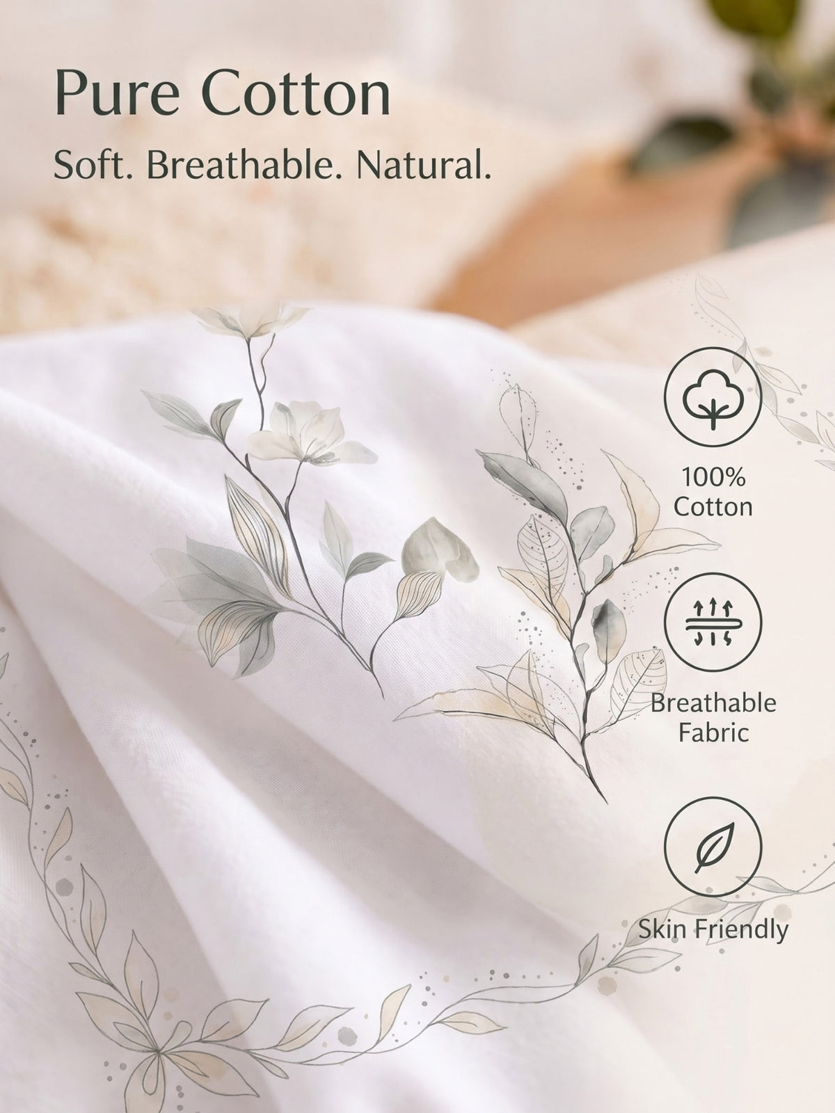 BOTTEGA PANEL Luxury King Size Bedsheet | 100% Cotton | 210 TC Premium Fabric | 108 x 108 Inches | Includes 2 Pillow Covers