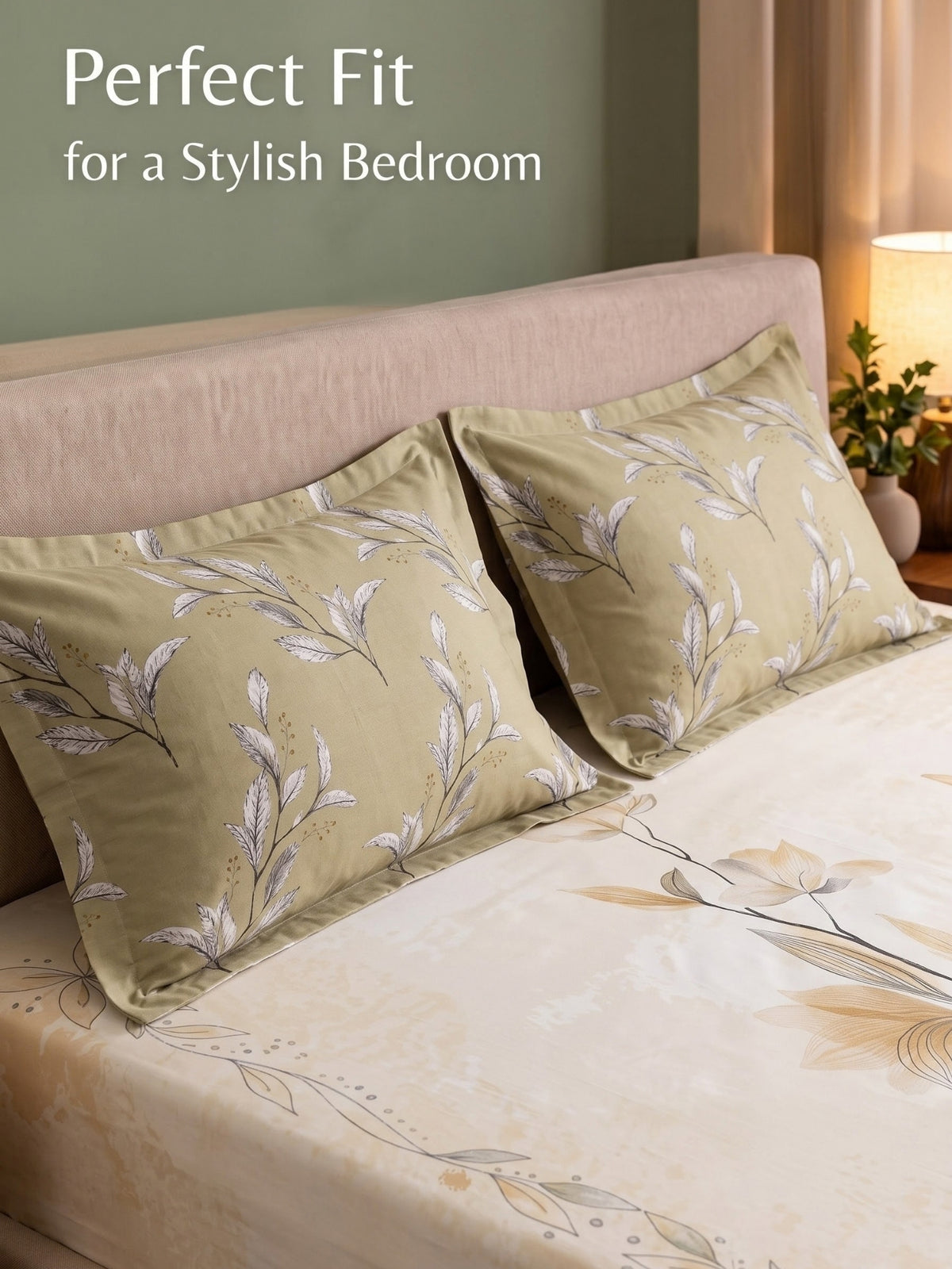 BOTTEGA PANEL Luxury King Size Bedsheet | 100% Cotton | 210 TC Premium Fabric | 108 x 108 Inches | Includes 2 Pillow Covers