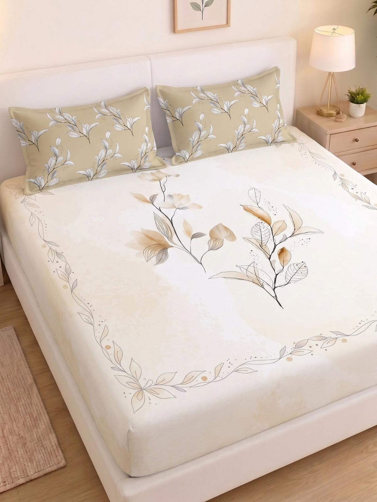 BOTTEGA PANEL Luxury King Size Bedsheet | 100% Cotton | 210 TC Premium Fabric | 108 x 108 Inches | Includes 2 Pillow Covers