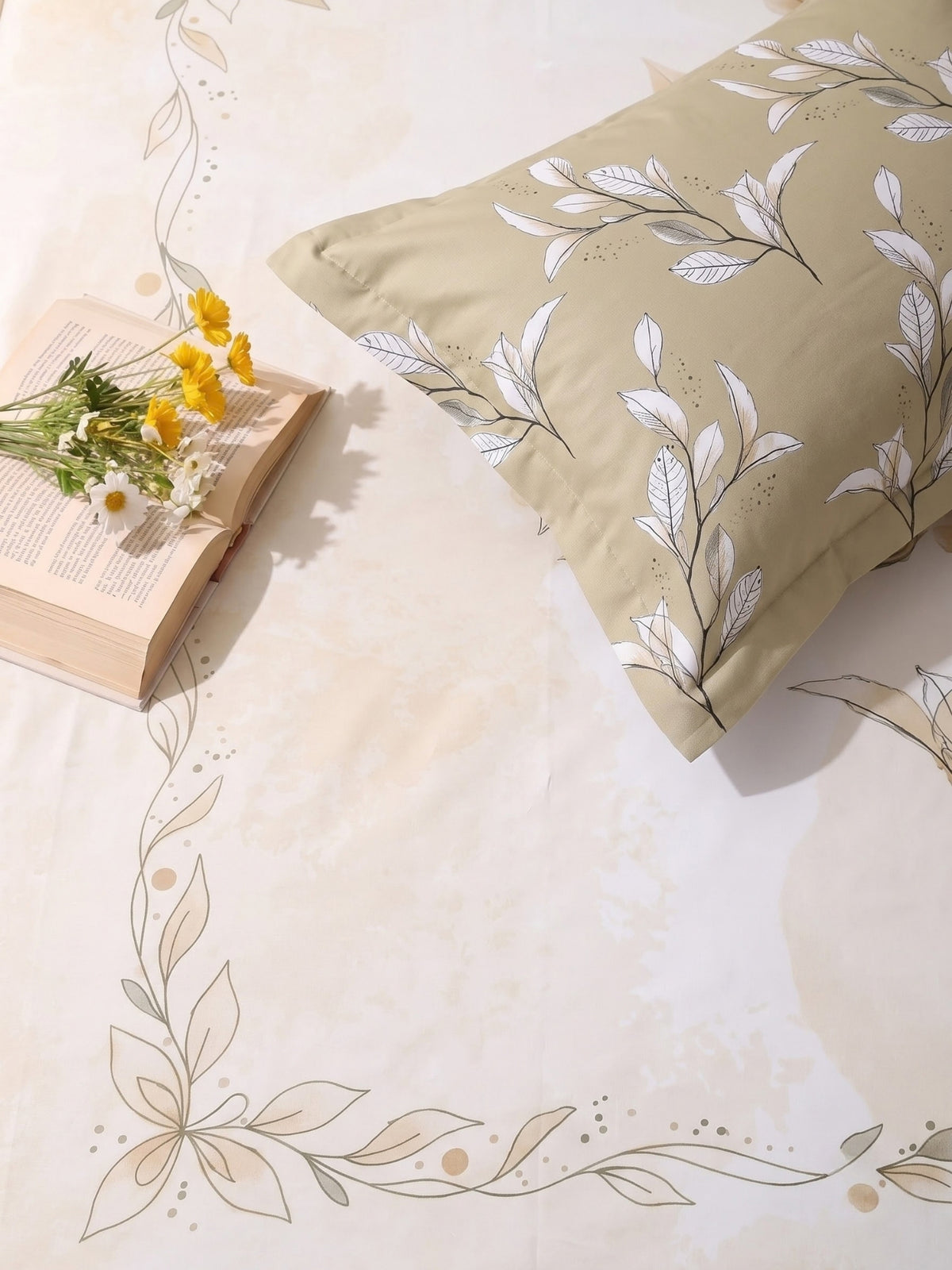 BOTTEGA PANEL Luxury King Size Bedsheet | 100% Cotton | 210 TC Premium Fabric | 108 x 108 Inches | Includes 2 Pillow Covers
