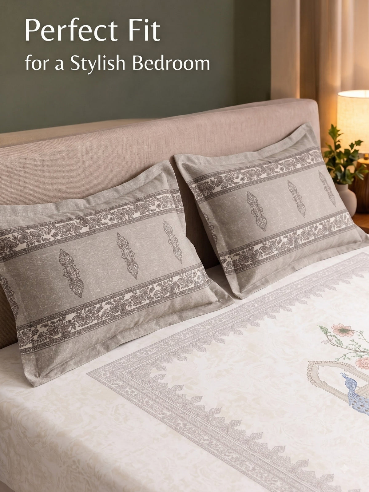BOTTEGA PANEL Luxury King Size Bedsheet | 100% Cotton | 210 TC Premium Fabric | 108 x 108 Inches | Includes 2 Pillow Covers