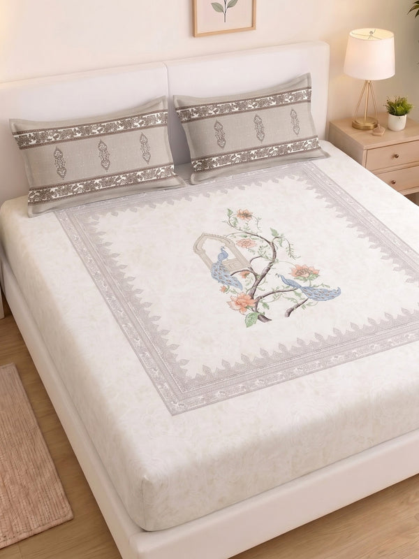 BOTTEGA PANEL Luxury King Size Bedsheet | 100% Cotton | 210 TC Premium Fabric | 108 x 108 Inches | Includes 2 Pillow Covers