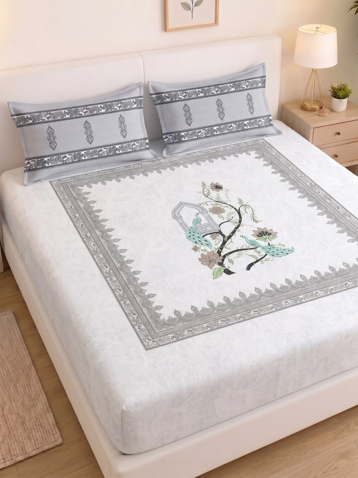 BOTTEGA PANEL Luxury King Size Bedsheet | 100% Cotton | 210 TC Premium Fabric | 108 x 108 Inches | Includes 2 Pillow Covers