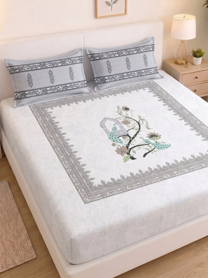 BOTTEGA PANEL Luxury King Size Bedsheet | 100% Cotton | 210 TC Premium Fabric | 108 x 108 Inches | Includes 2 Pillow Covers