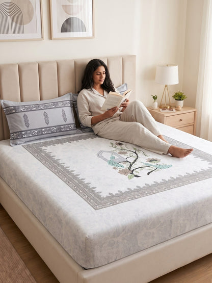 BOTTEGA PANEL Luxury King Size Bedsheet | 100% Cotton | 210 TC Premium Fabric | 108 x 108 Inches | Includes 2 Pillow Covers