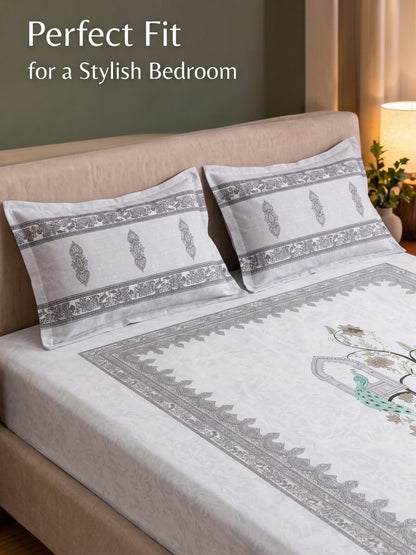 BOTTEGA PANEL Luxury King Size Bedsheet | 100% Cotton | 210 TC Premium Fabric | 108 x 108 Inches | Includes 2 Pillow Covers